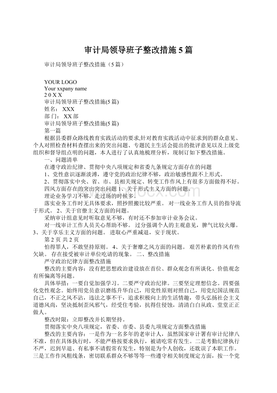 审计局领导班子整改措施5篇Word格式.docx