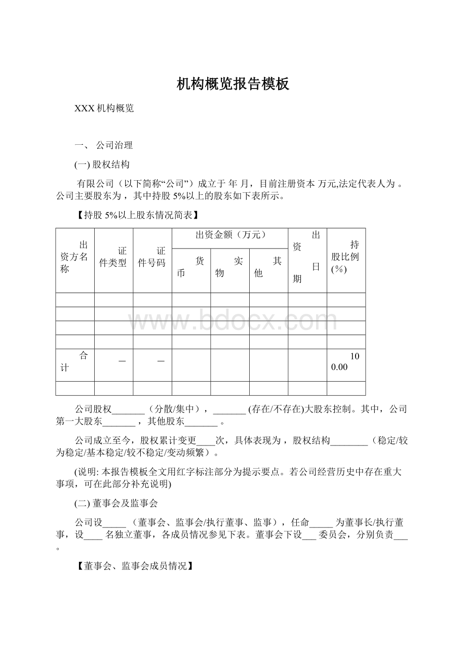 机构概览报告模板Word文档格式.docx_第1页