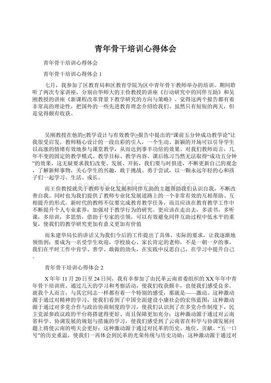 青年骨干培训心得体会Word文档格式.docx_第1页