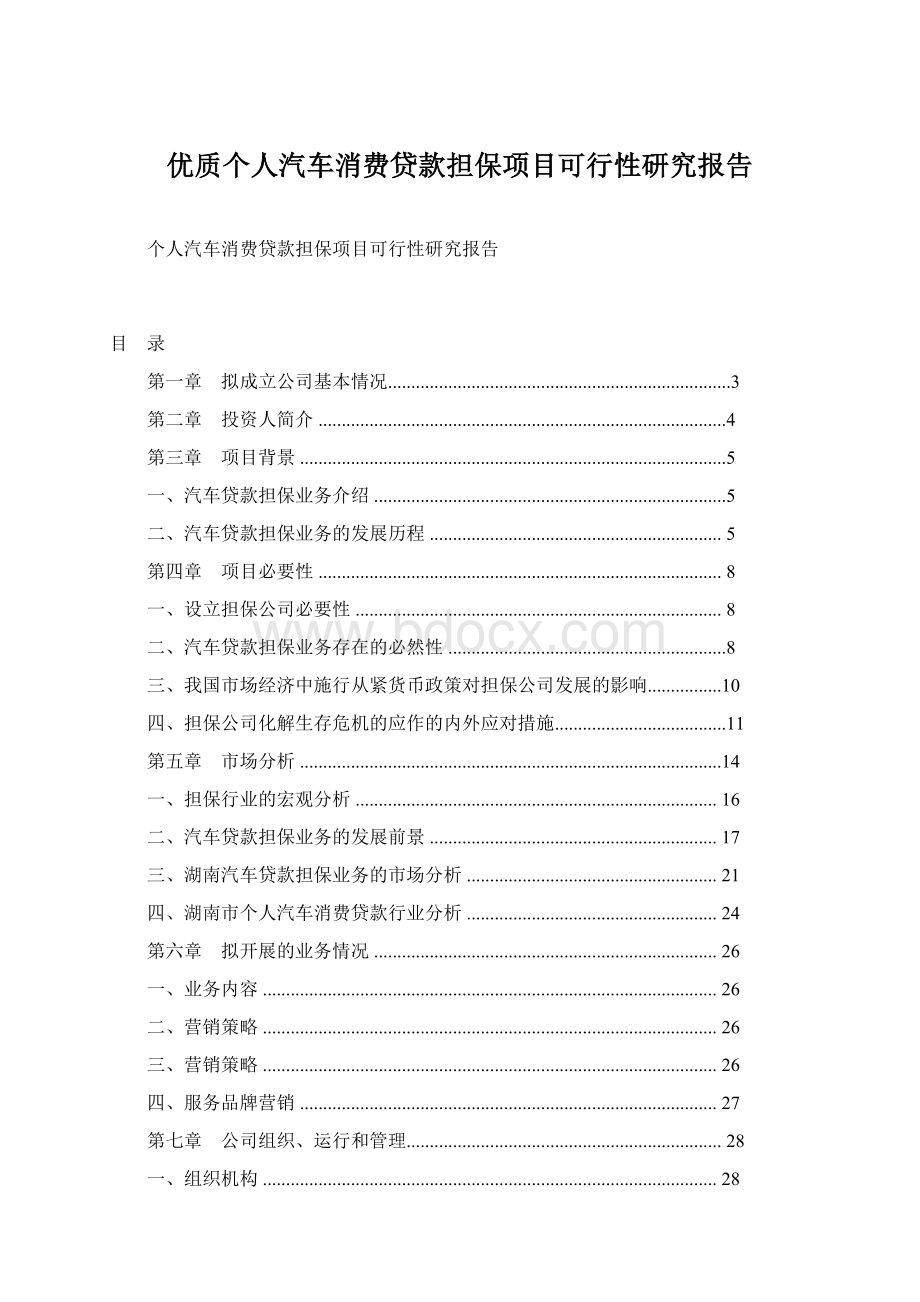 优质个人汽车消费贷款担保项目可行性研究报告Word格式文档下载.docx