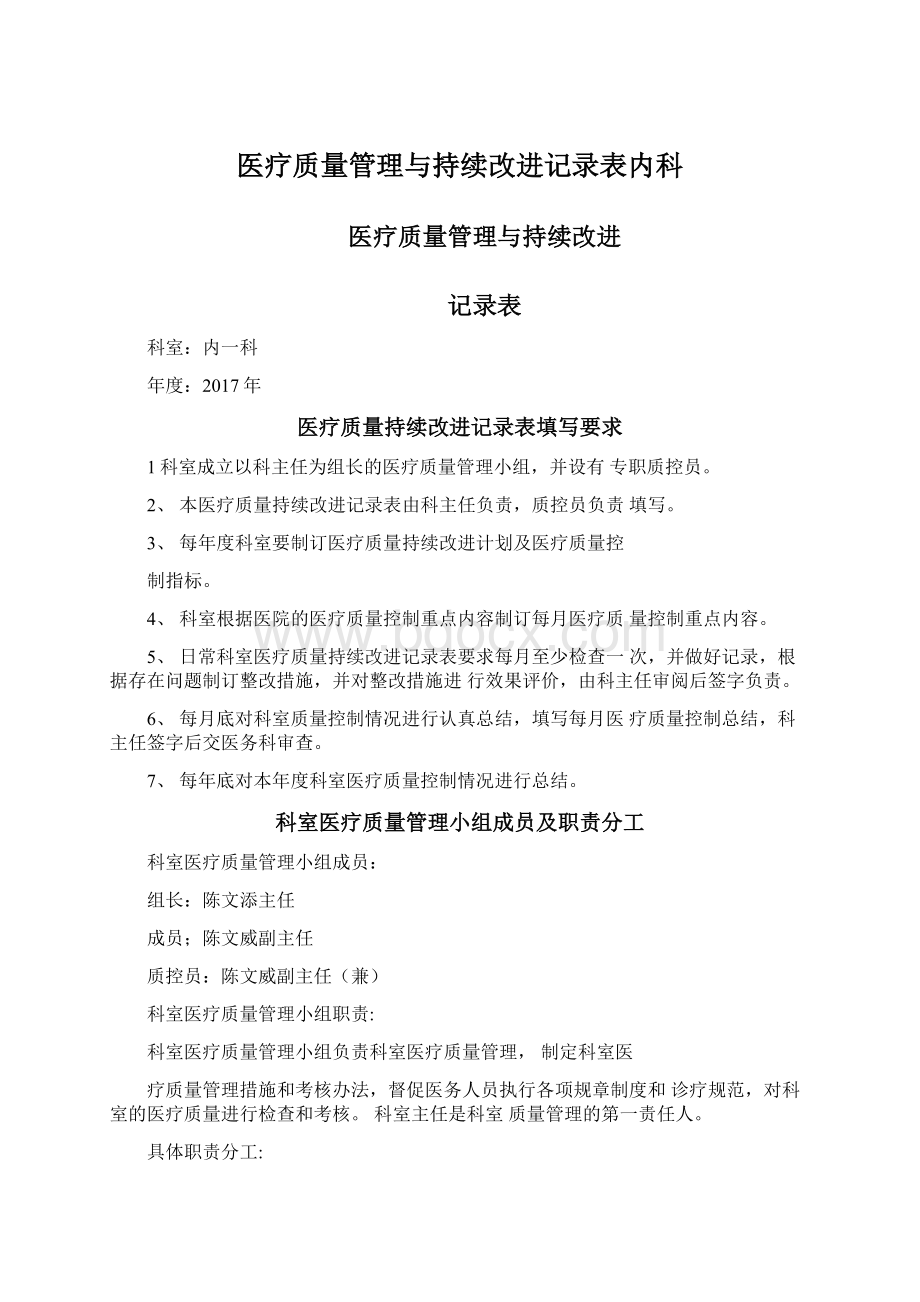 医疗质量管理与持续改进记录表内科Word下载.docx