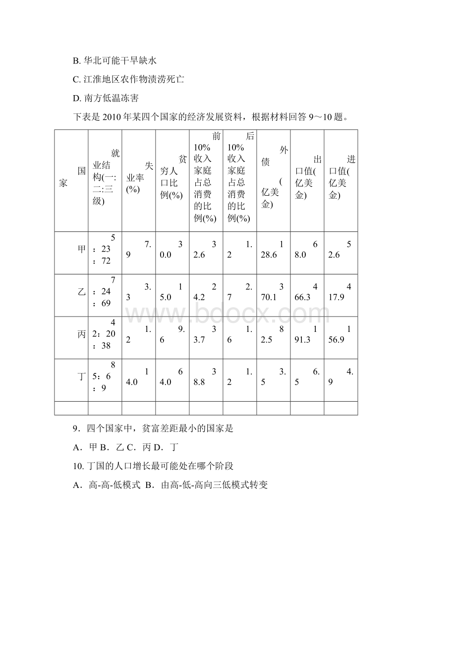 江苏省南通一中届高三上学期阶段练习地理试题Word文档格式.docx_第3页