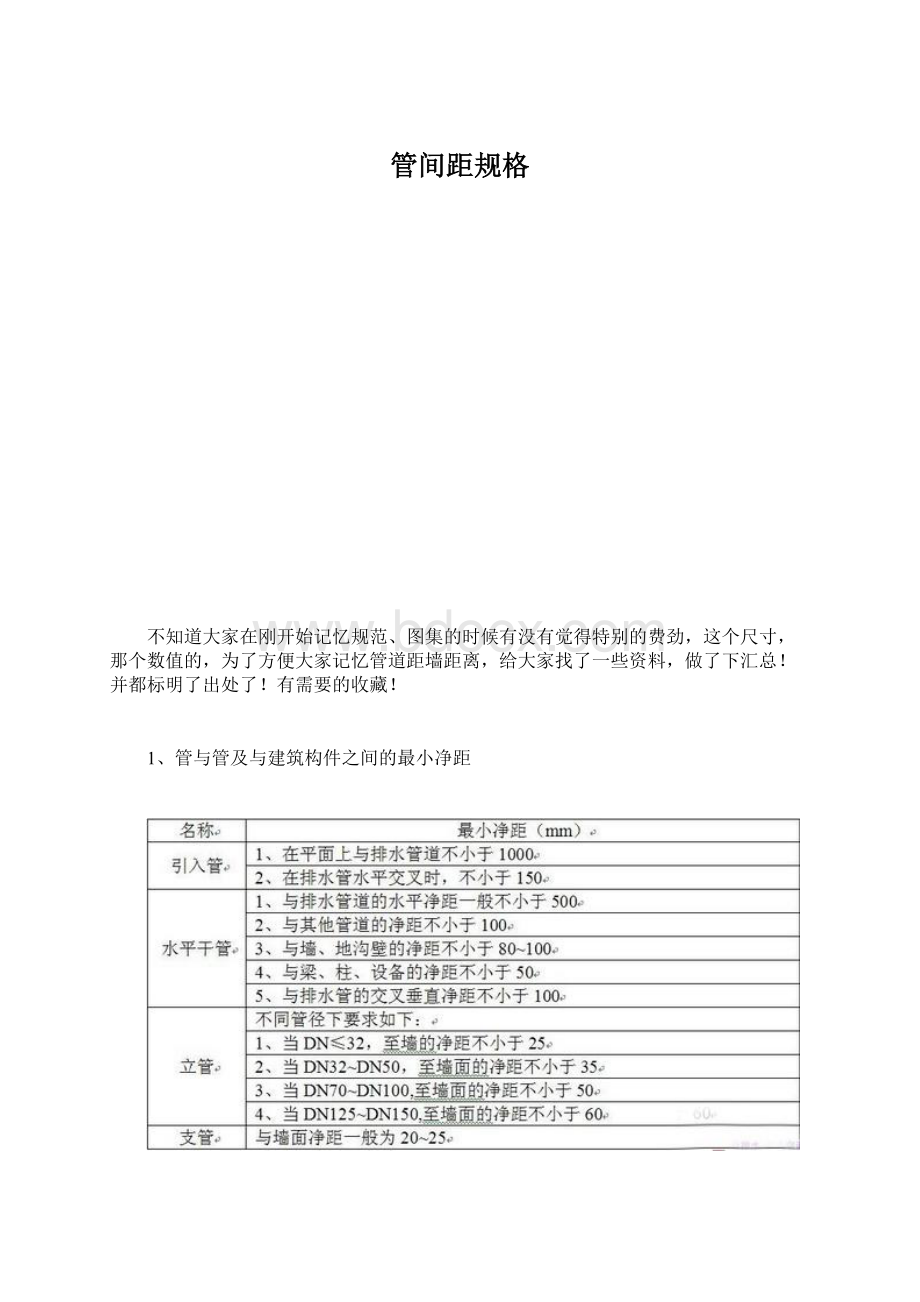 管间距规格.docx