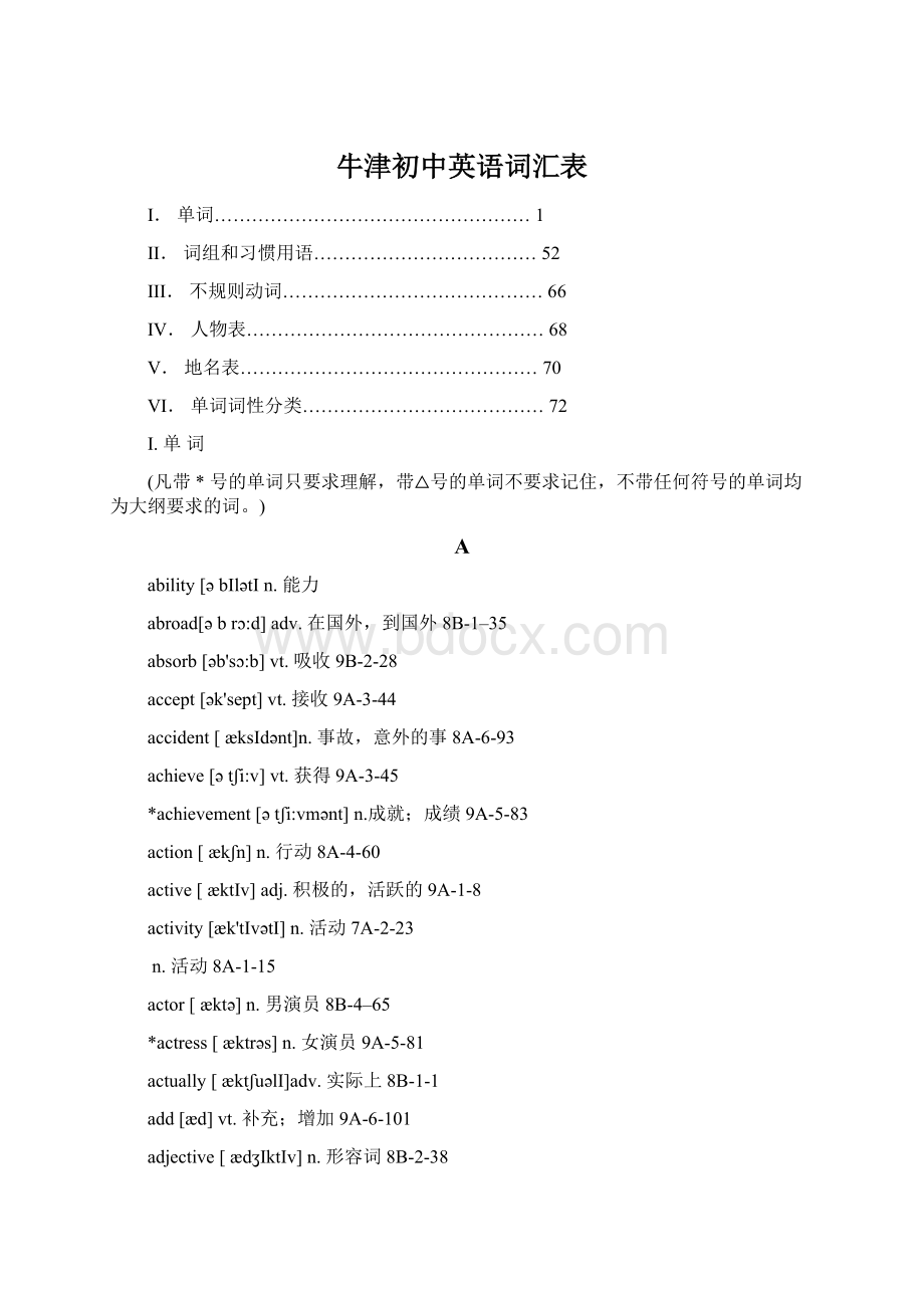 牛津初中英语词汇表Word文件下载.docx_第1页