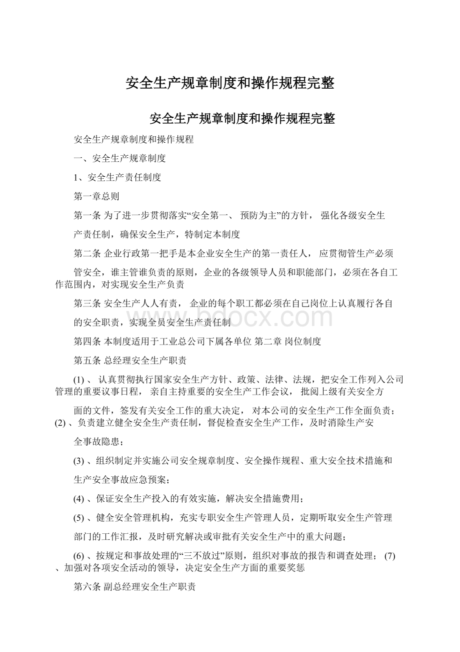 安全生产规章制度和操作规程完整Word文件下载.docx