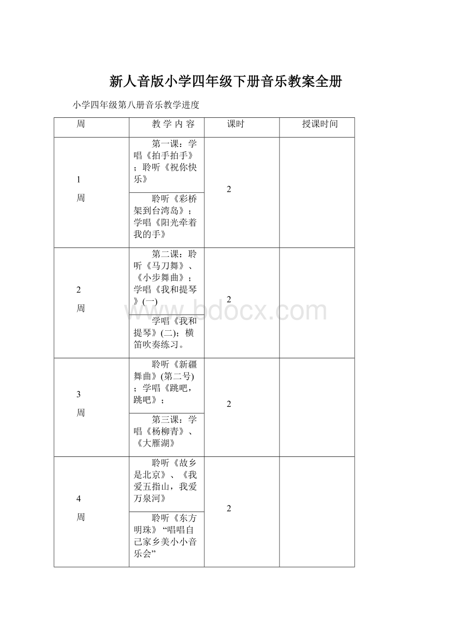 新人音版小学四年级下册音乐教案全册Word格式文档下载.docx_第1页