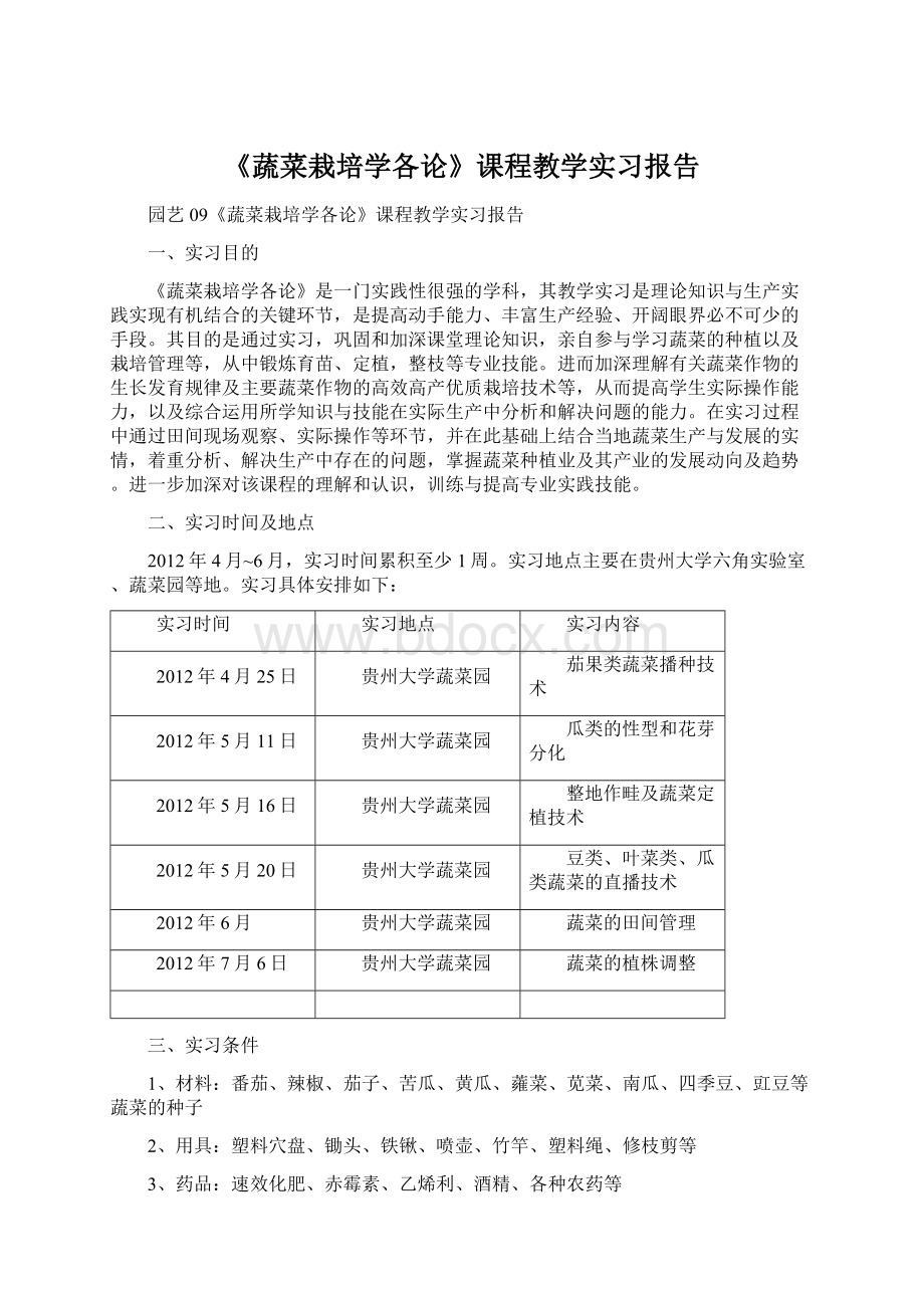 《蔬菜栽培学各论》课程教学实习报告文档格式.docx