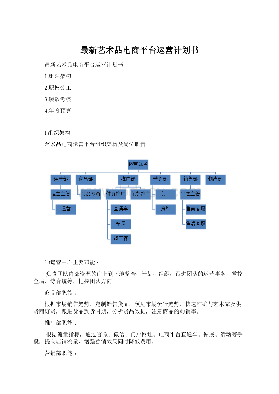 最新艺术品电商平台运营计划书Word格式文档下载.docx_第1页