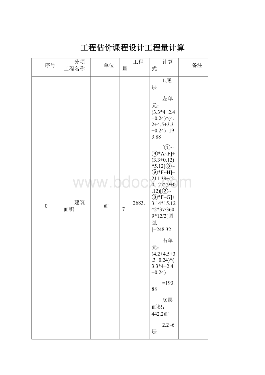 工程估价课程设计工程量计算文档格式.docx