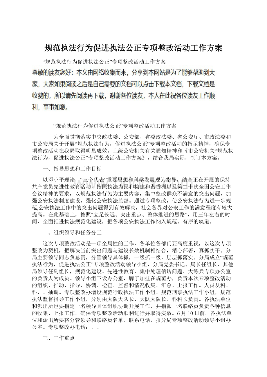 规范执法行为促进执法公正专项整改活动工作方案Word格式.docx