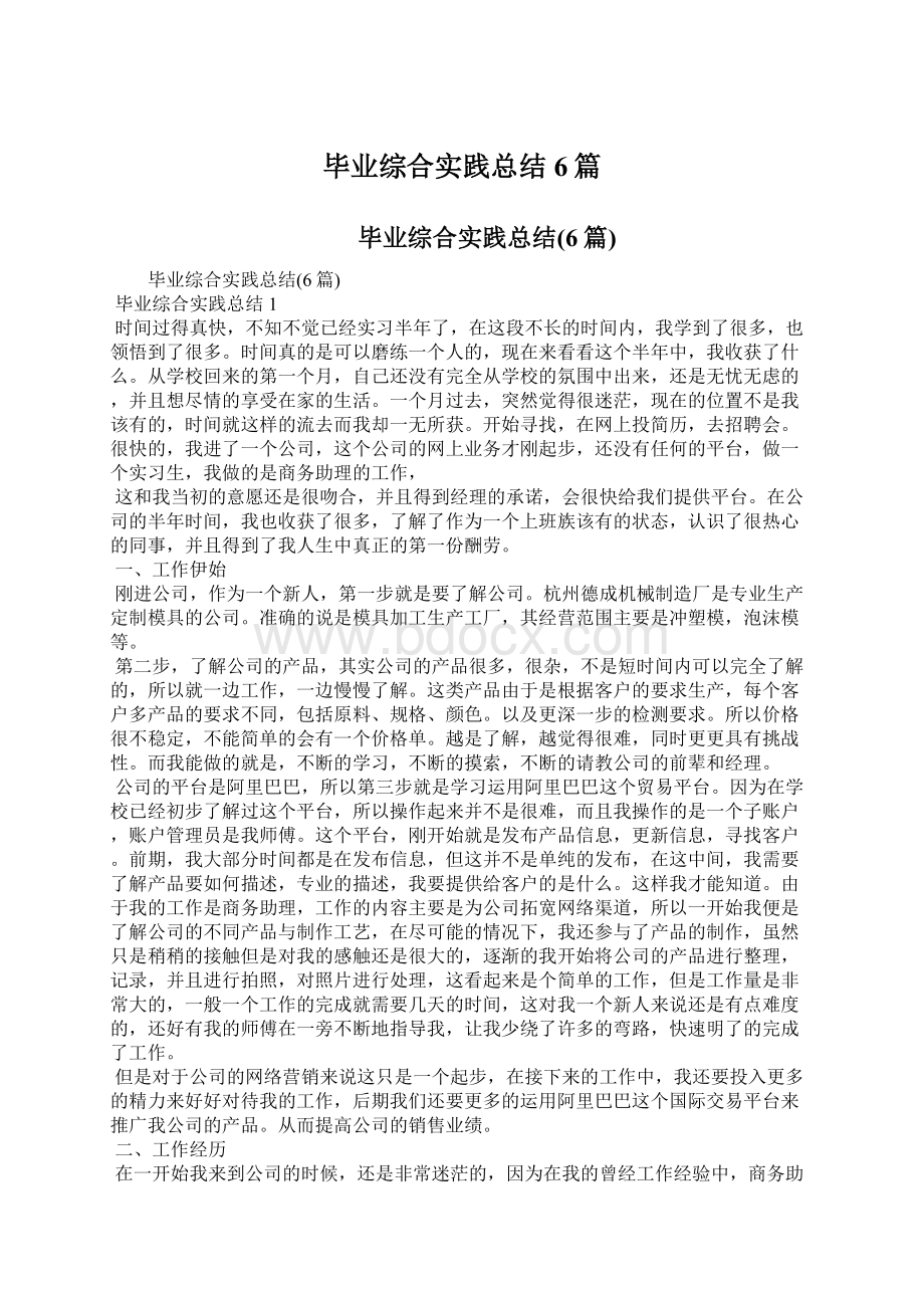 毕业综合实践总结6篇Word文件下载.docx