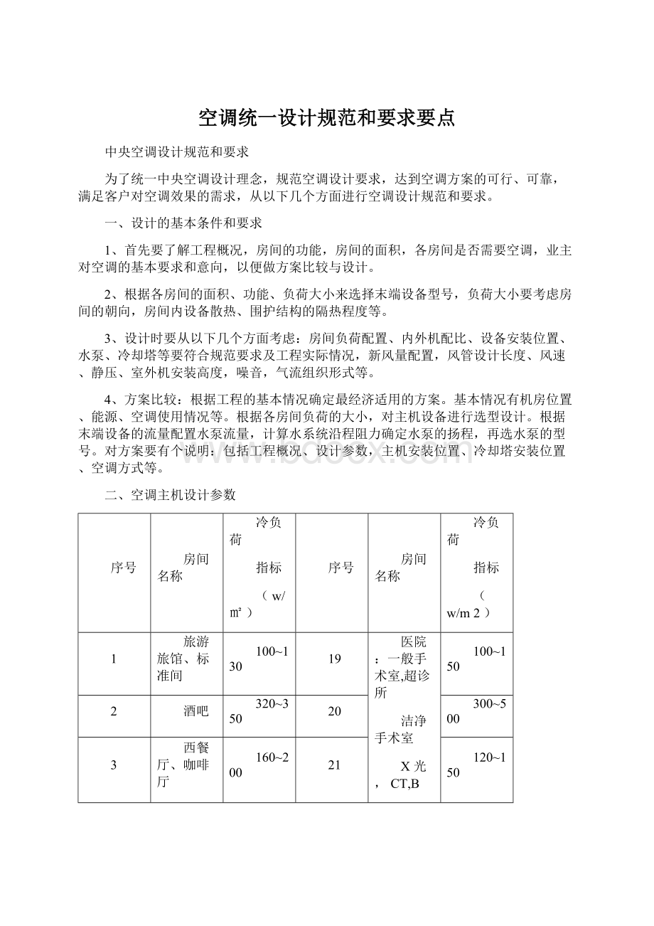 空调统一设计规范和要求要点文档格式.docx_第1页