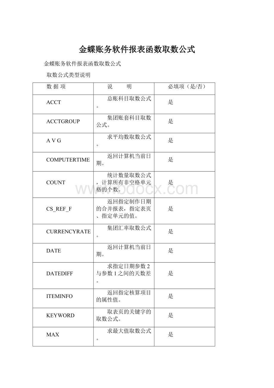 金蝶账务软件报表函数取数公式.docx