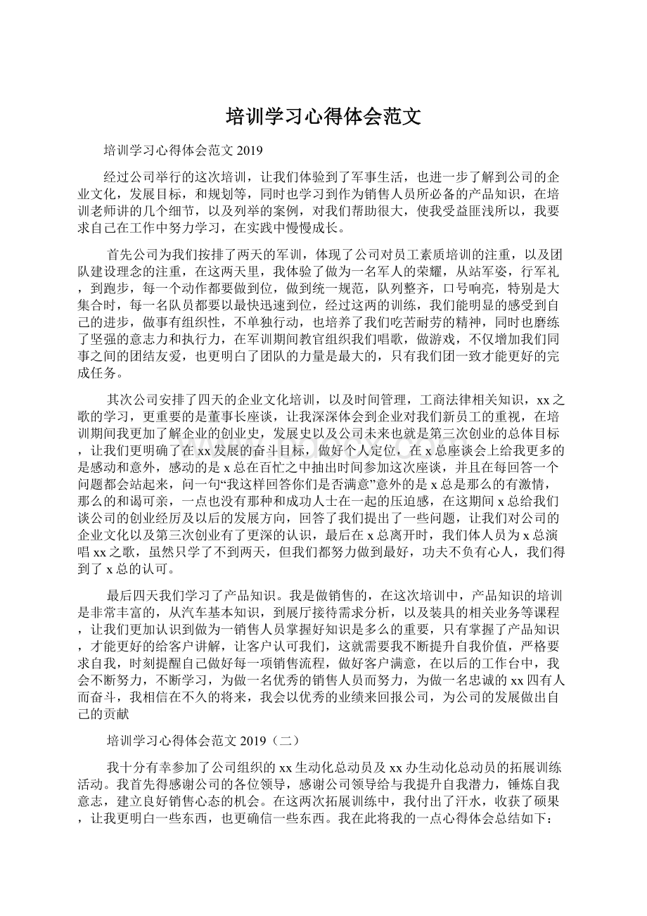 培训学习心得体会范文.docx_第1页