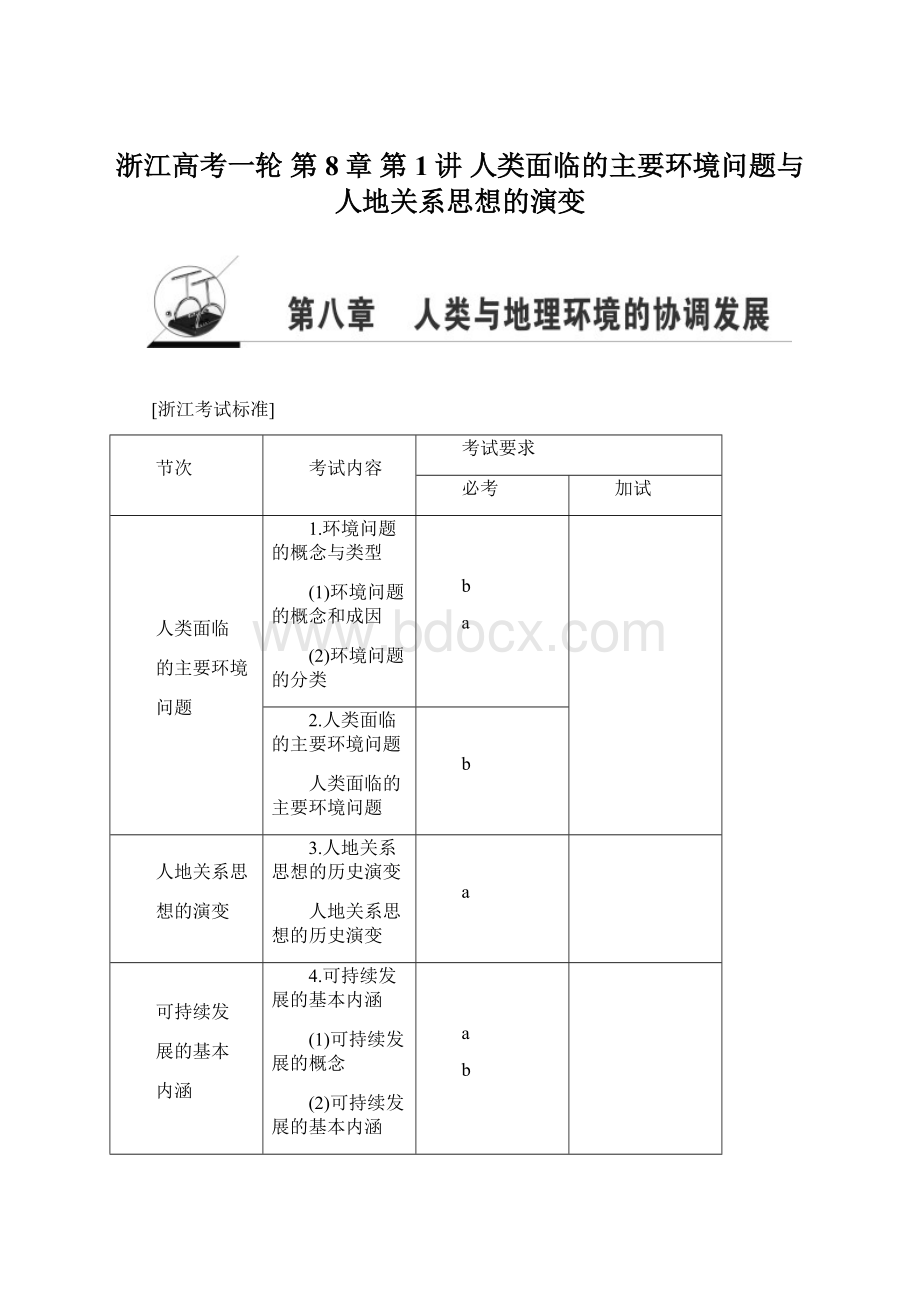 浙江高考一轮 第8章 第1讲 人类面临的主要环境问题与人地关系思想的演变.docx_第1页