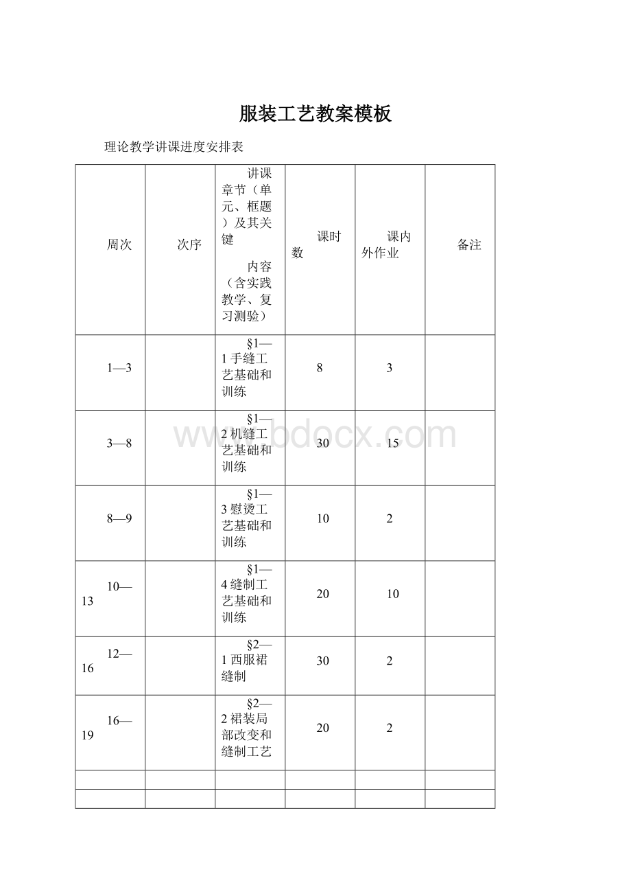 服装工艺教案模板.docx_第1页