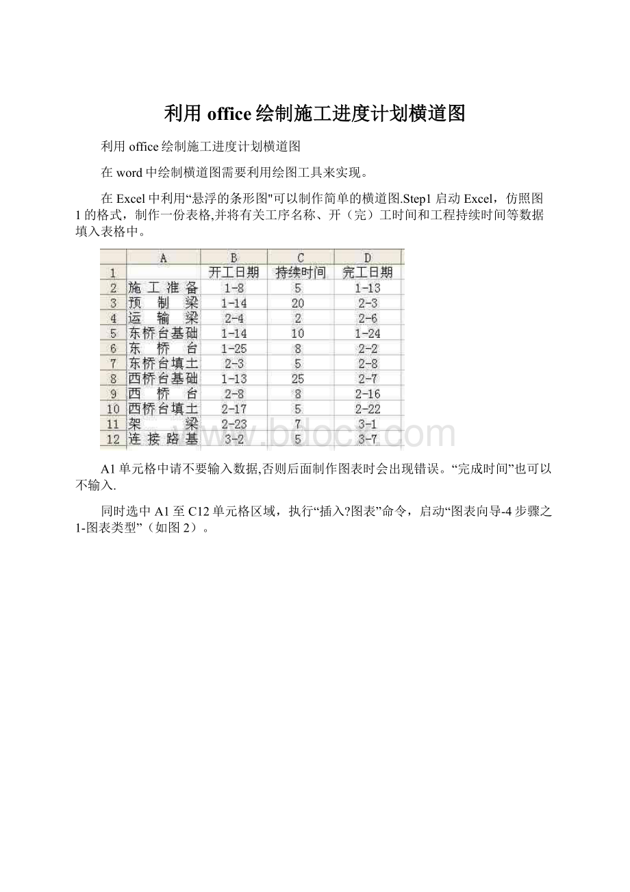 利用office绘制施工进度计划横道图Word格式.docx