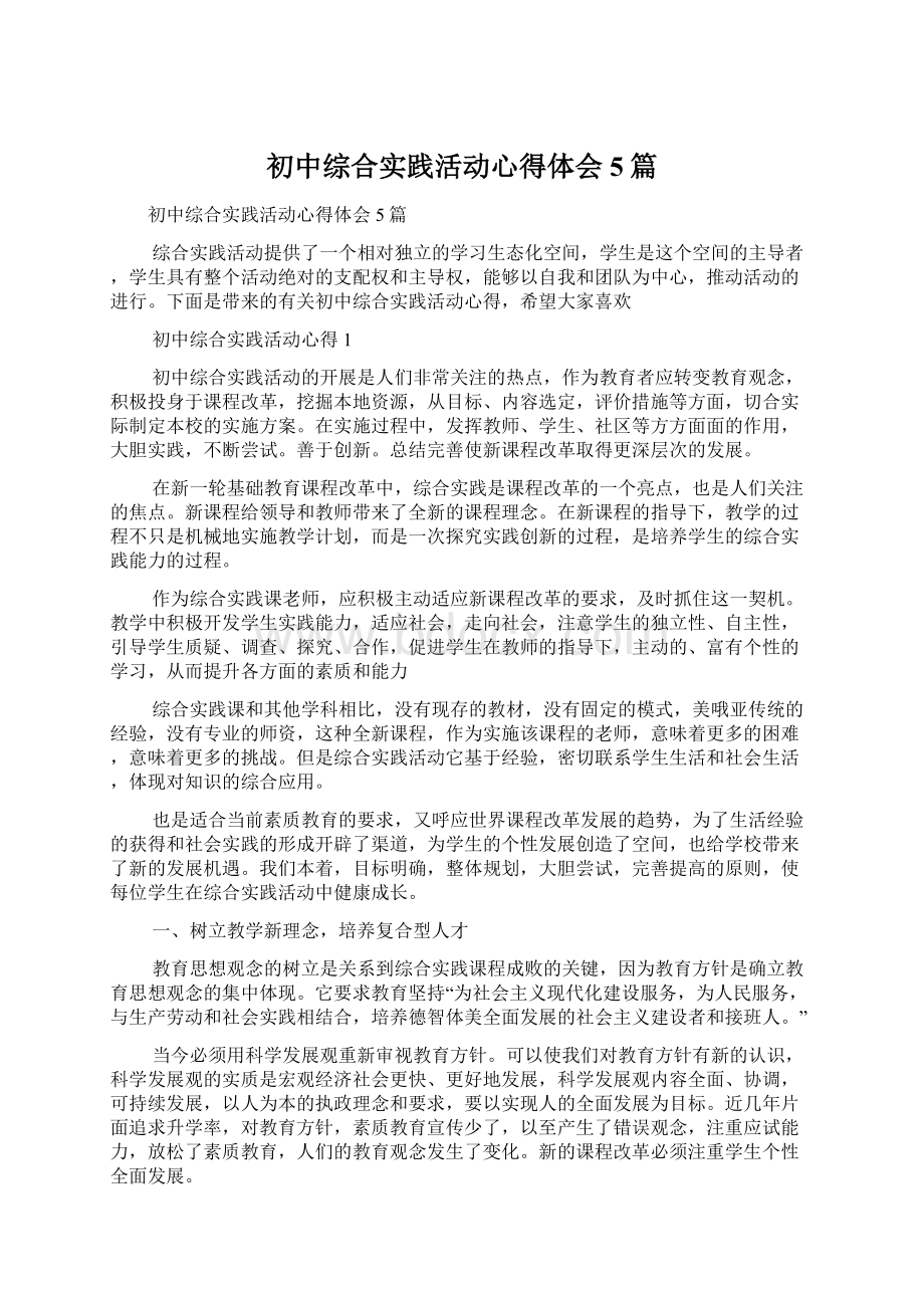 初中综合实践活动心得体会5篇.docx