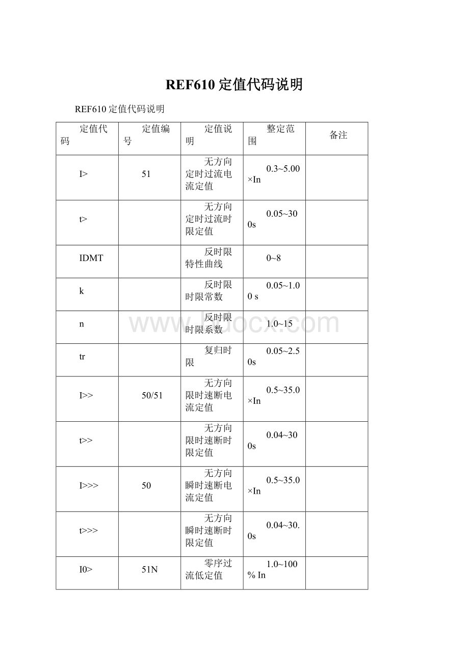 REF610定值代码说明Word文档格式.docx