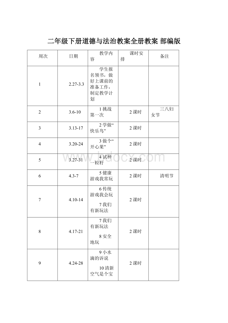 二年级下册道德与法治教案全册教案部编版Word格式.docx