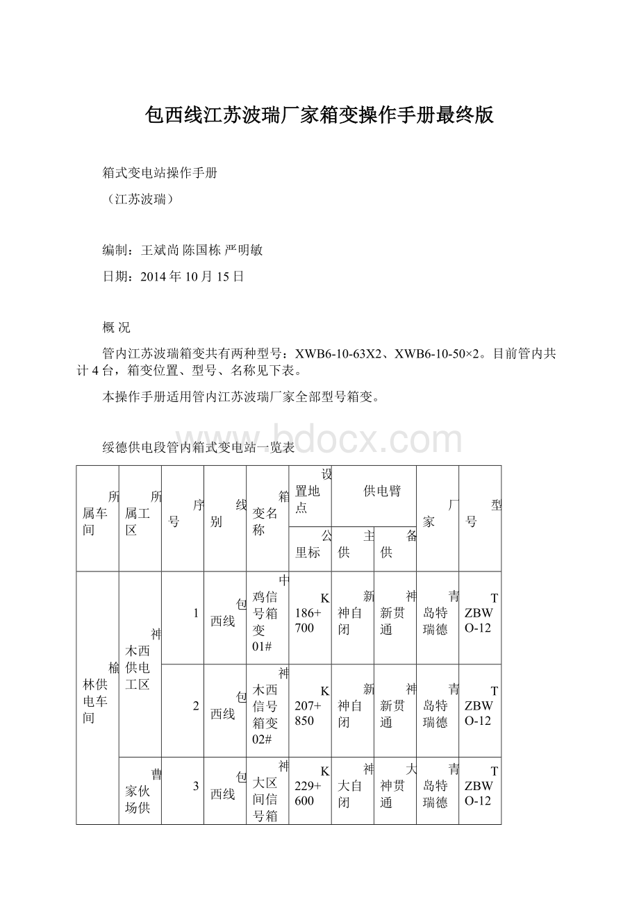 包西线江苏波瑞厂家箱变操作手册最终版.docx_第1页