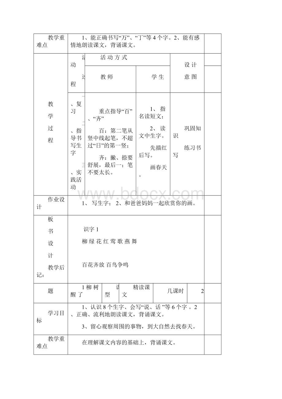 完整打印版新人教版小学一年级语文下册全册电子教案表格式1Word文件下载.docx_第3页