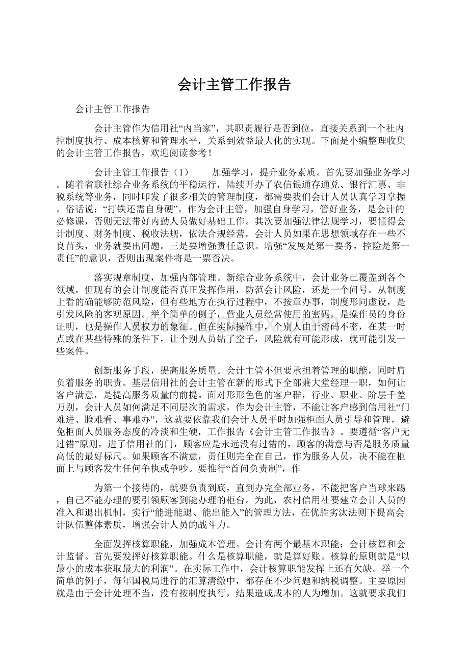 会计主管工作报告Word文件下载.docx_第1页