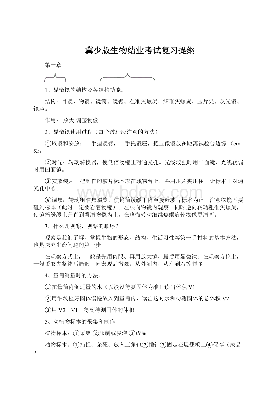 冀少版生物结业考试复习提纲.docx_第1页