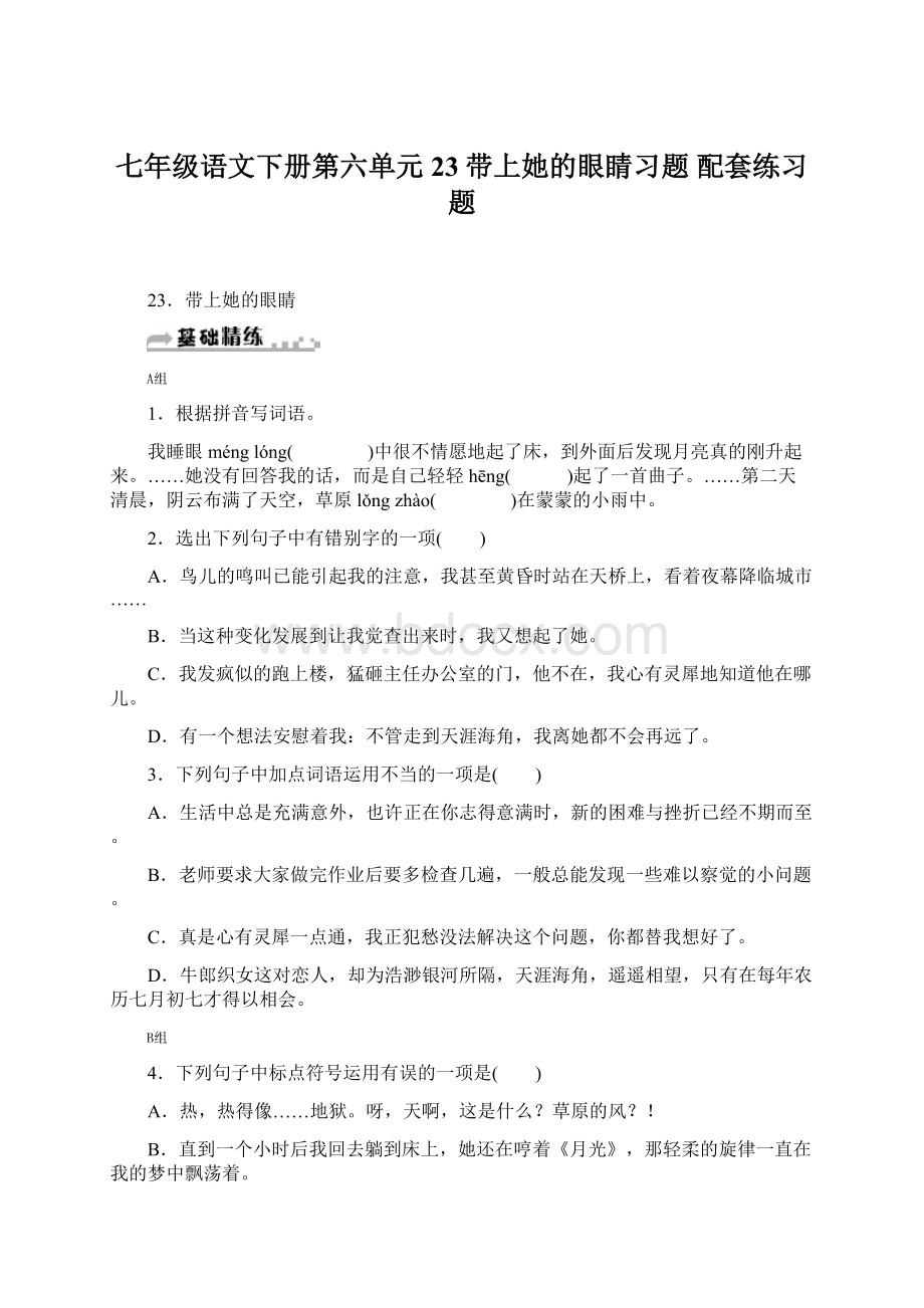 七年级语文下册第六单元23带上她的眼睛习题 配套练习题.docx