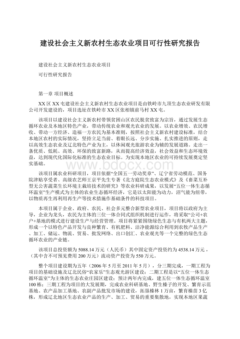 建设社会主义新农村生态农业项目可行性研究报告Word格式文档下载.docx