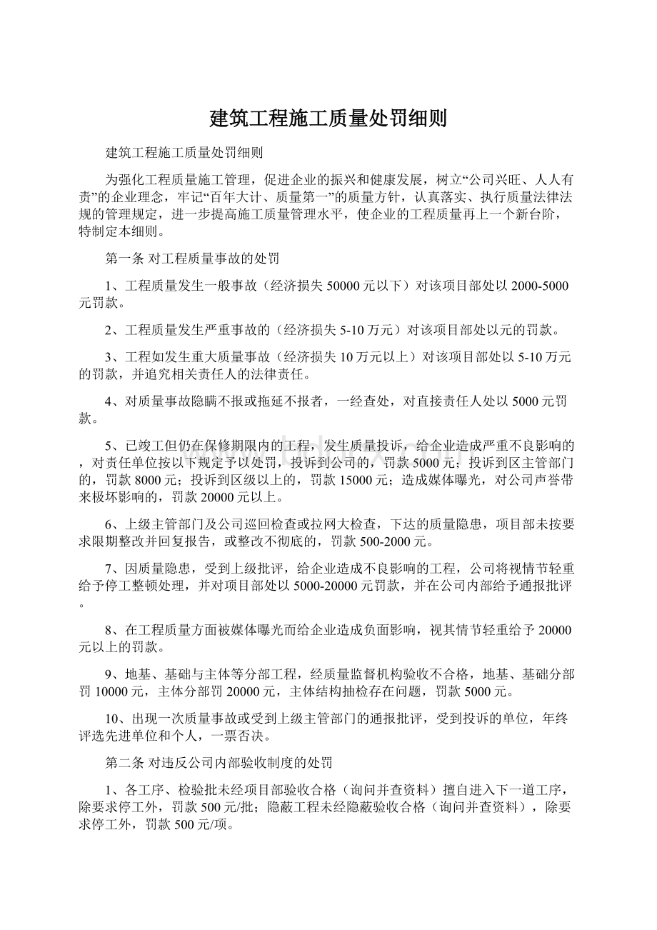 建筑工程施工质量处罚细则Word文档格式.docx