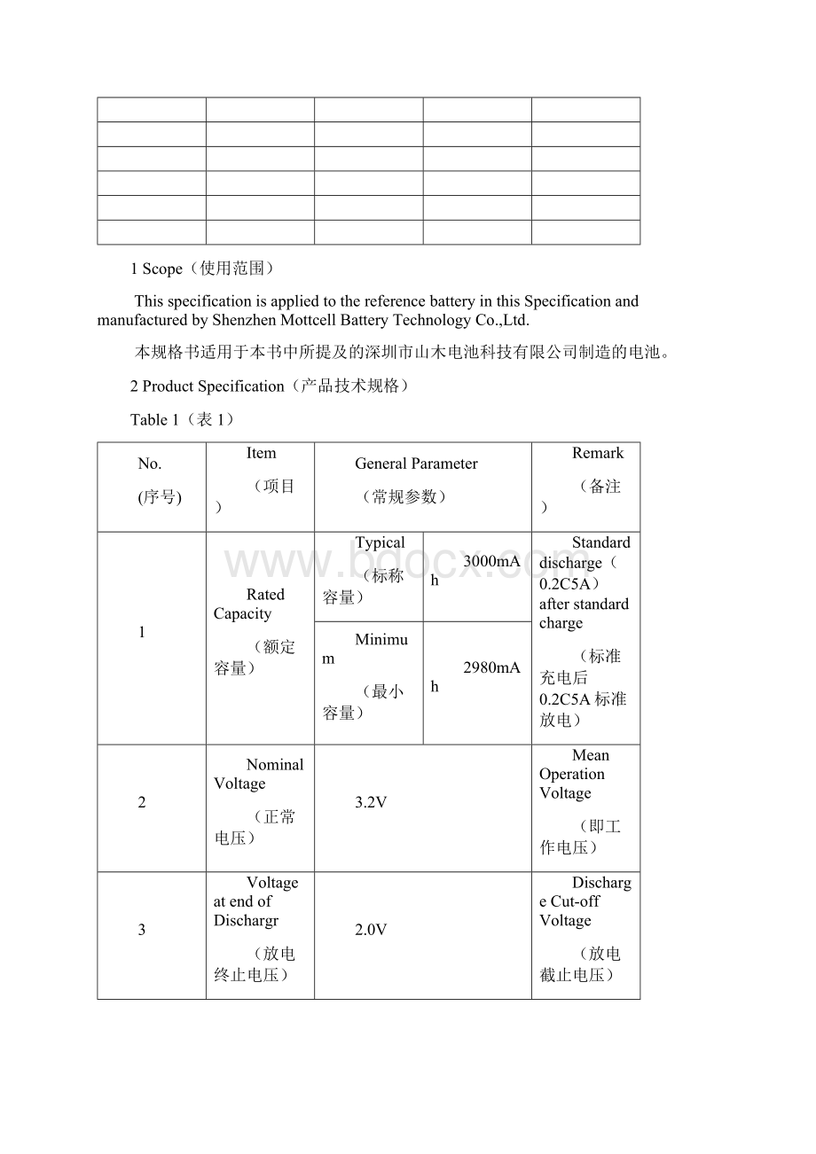 磷酸铁锂 IFR266503000mah 32V规格书Word格式文档下载.docx_第2页