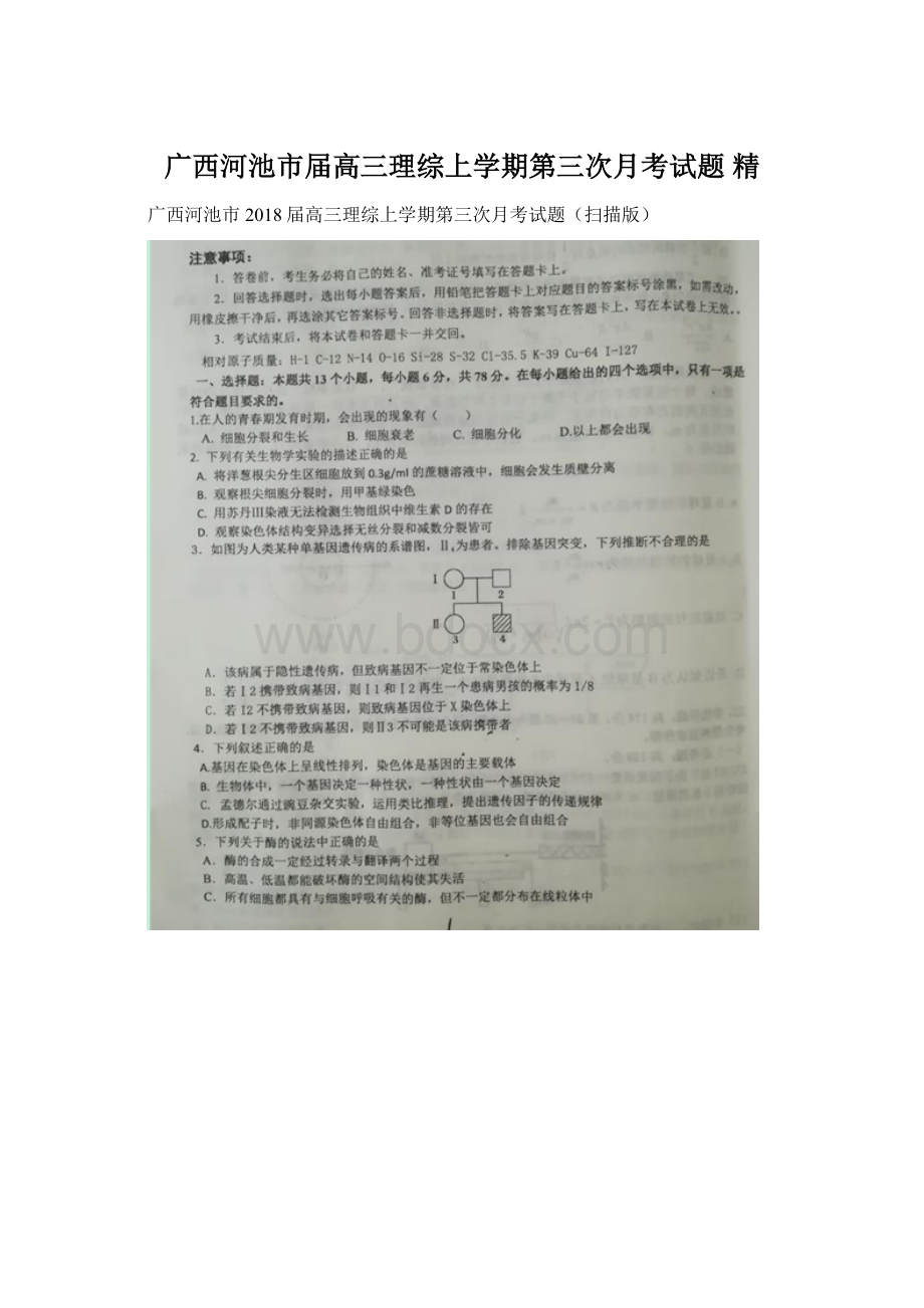 广西河池市届高三理综上学期第三次月考试题 精Word文档格式.docx