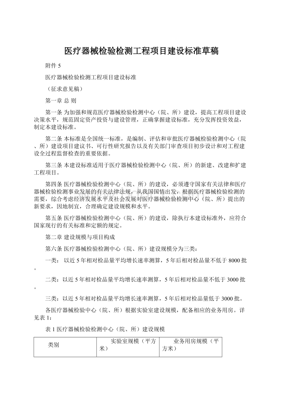 医疗器械检验检测工程项目建设标准草稿.docx_第1页