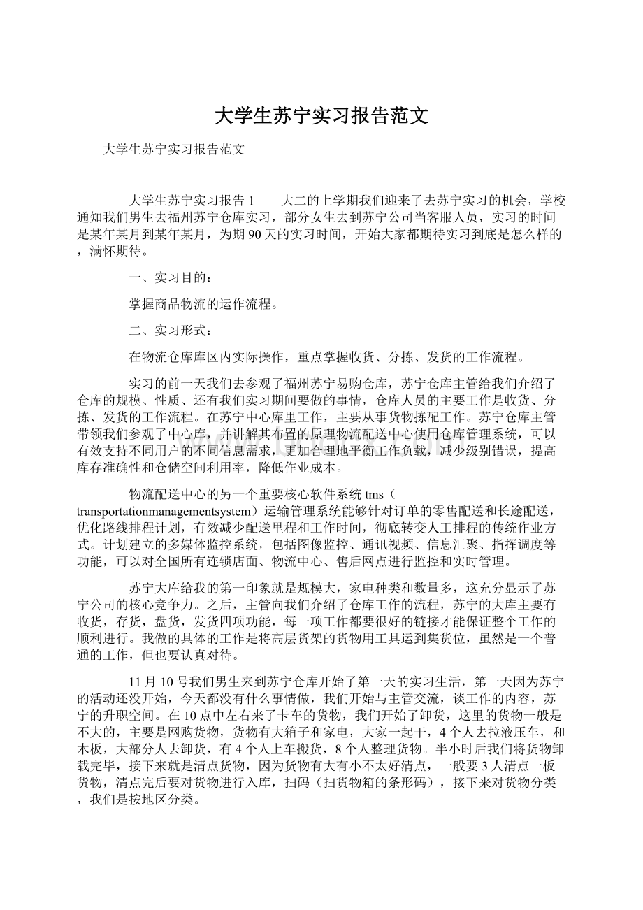 大学生苏宁实习报告范文Word格式文档下载.docx_第1页