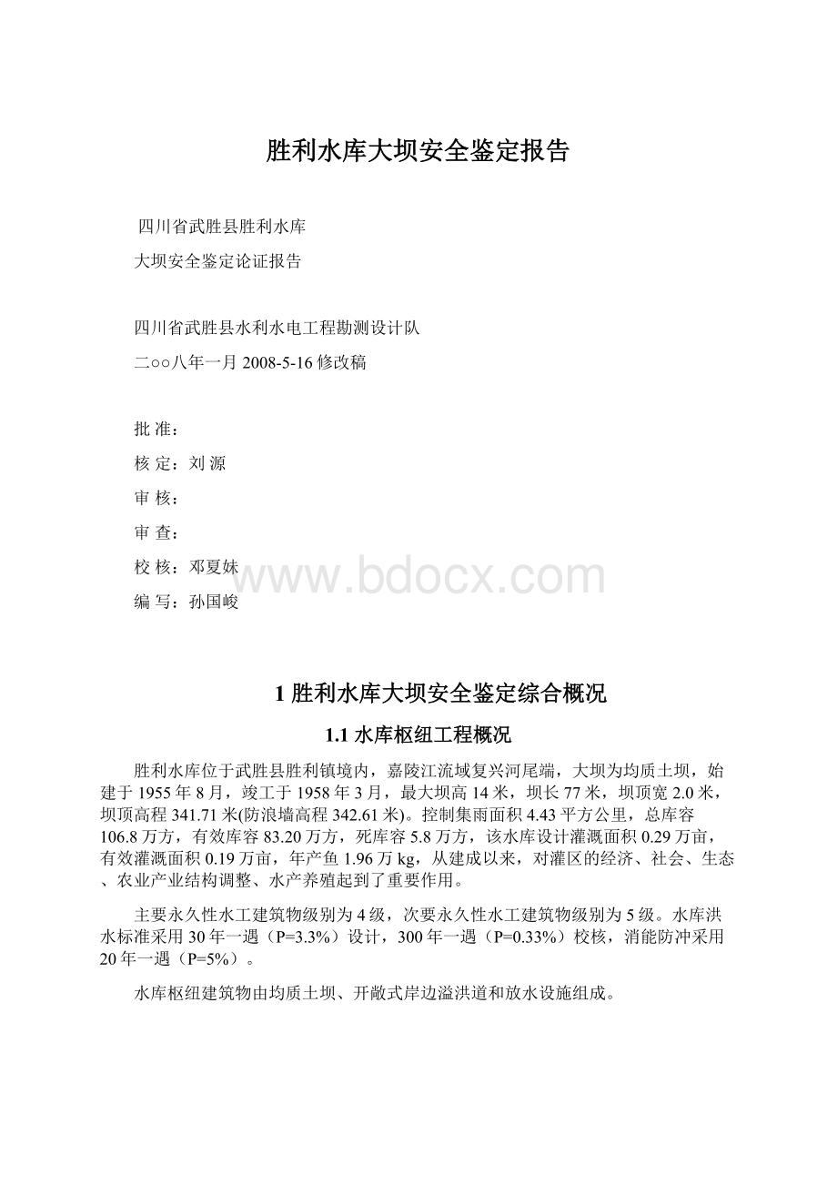 胜利水库大坝安全鉴定报告.docx_第1页