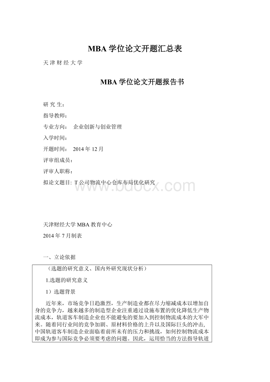 MBA学位论文开题汇总表.docx_第1页