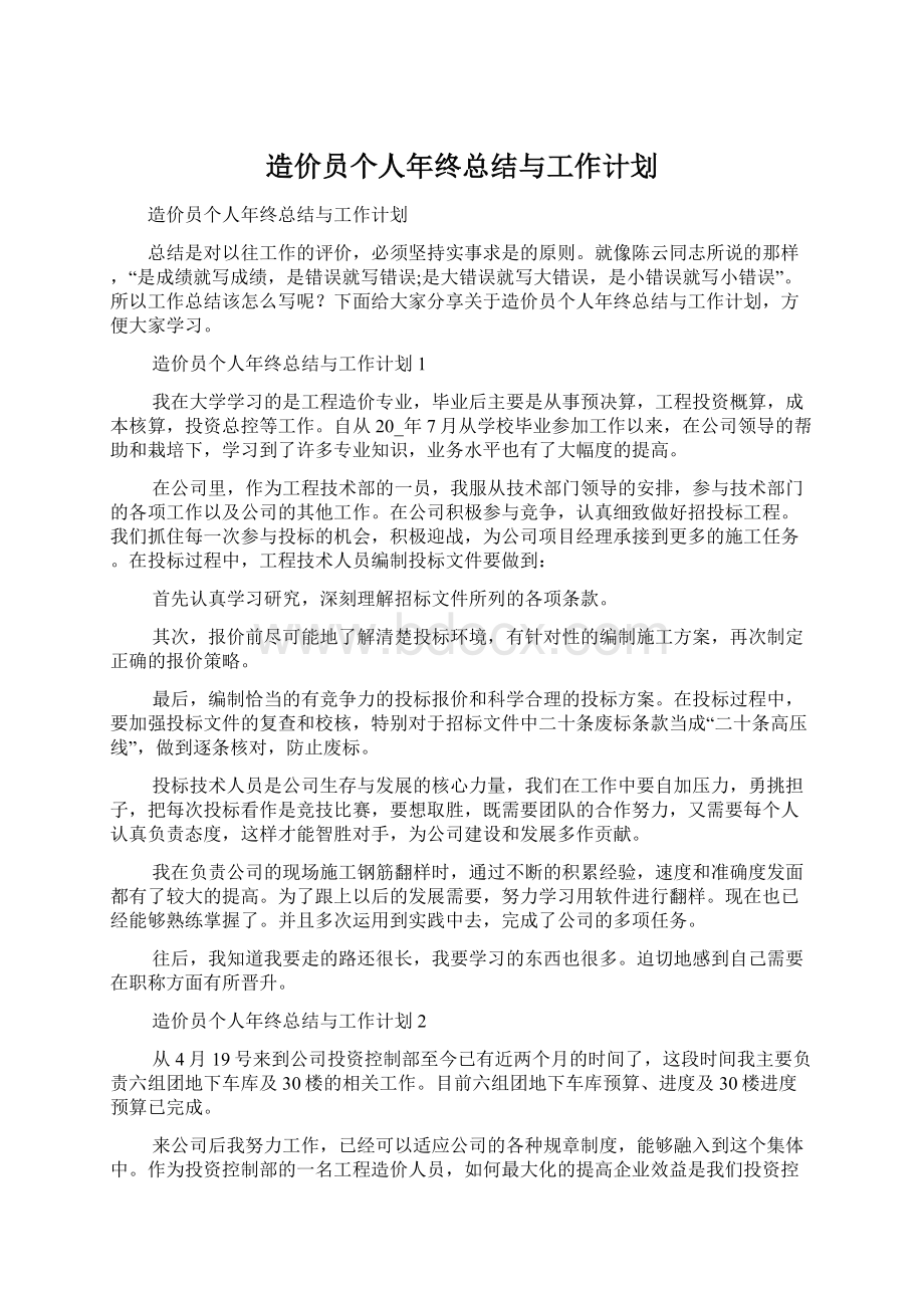 造价员个人年终总结与工作计划.docx