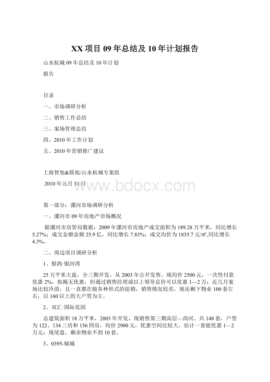 XX项目09年总结及10年计划报告.docx_第1页