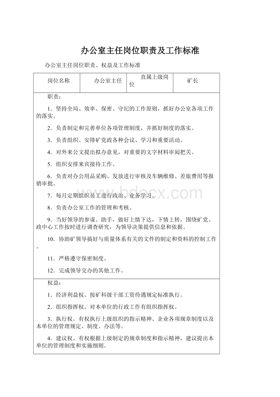 办公室主任岗位职责及工作标准.docx