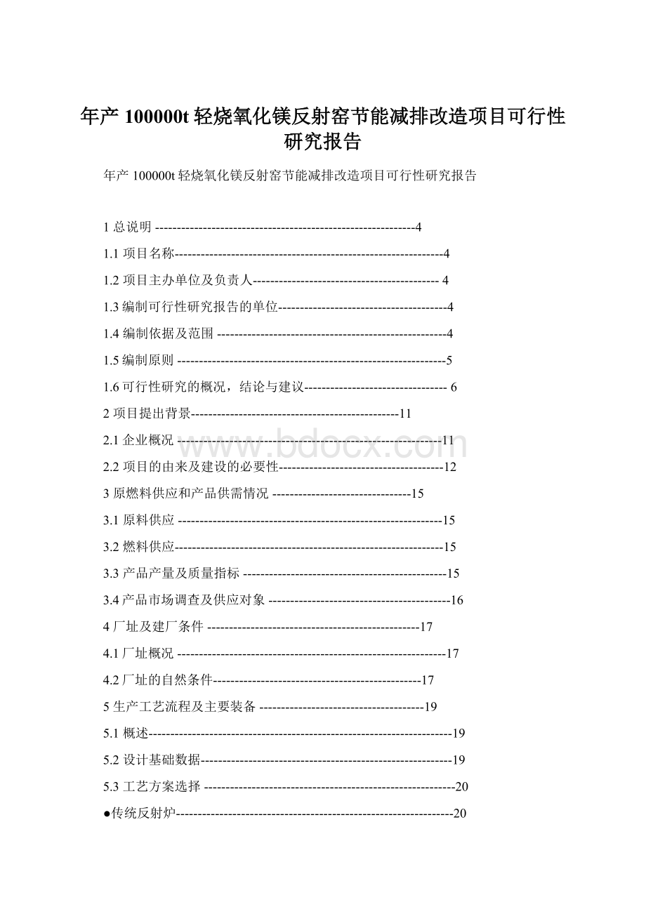 年产100000t轻烧氧化镁反射窑节能减排改造项目可行性研究报告.docx_第1页