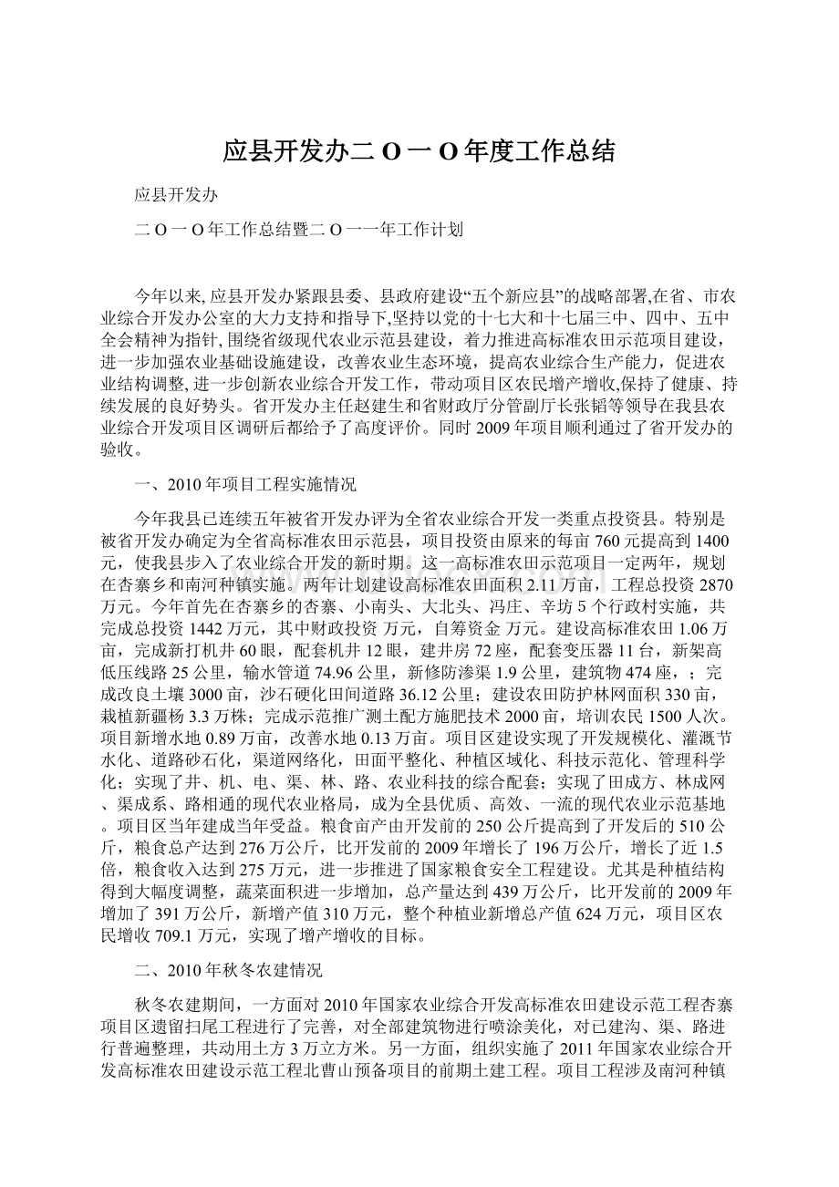 应县开发办二O一O年度工作总结Word文档下载推荐.docx