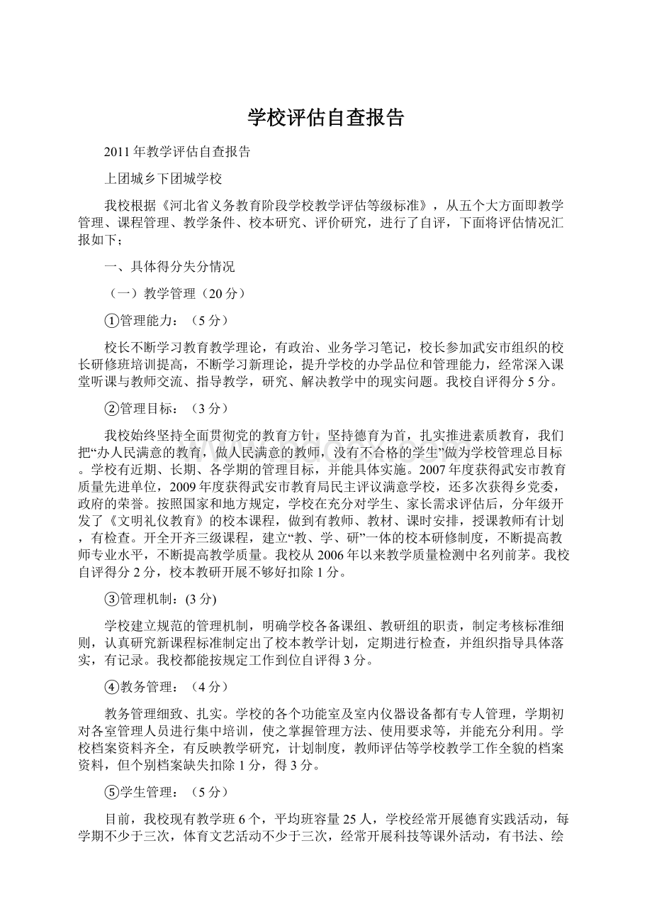 学校评估自查报告Word格式文档下载.docx_第1页