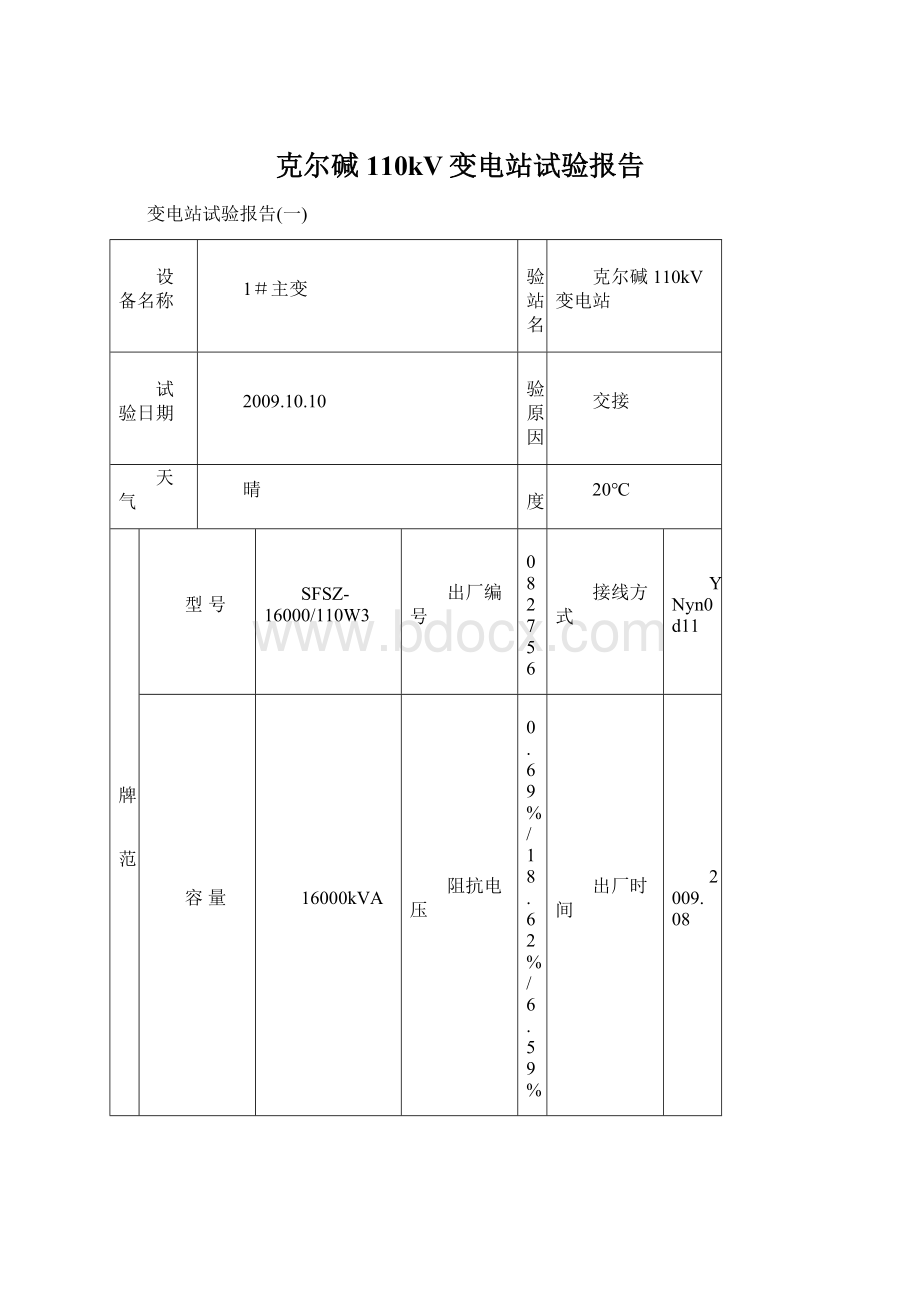 克尔碱110kV变电站试验报告.docx_第1页