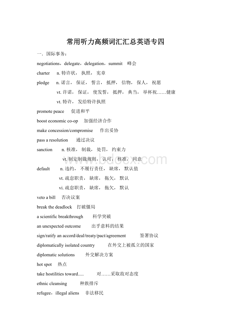 常用听力高频词汇汇总英语专四Word下载.docx