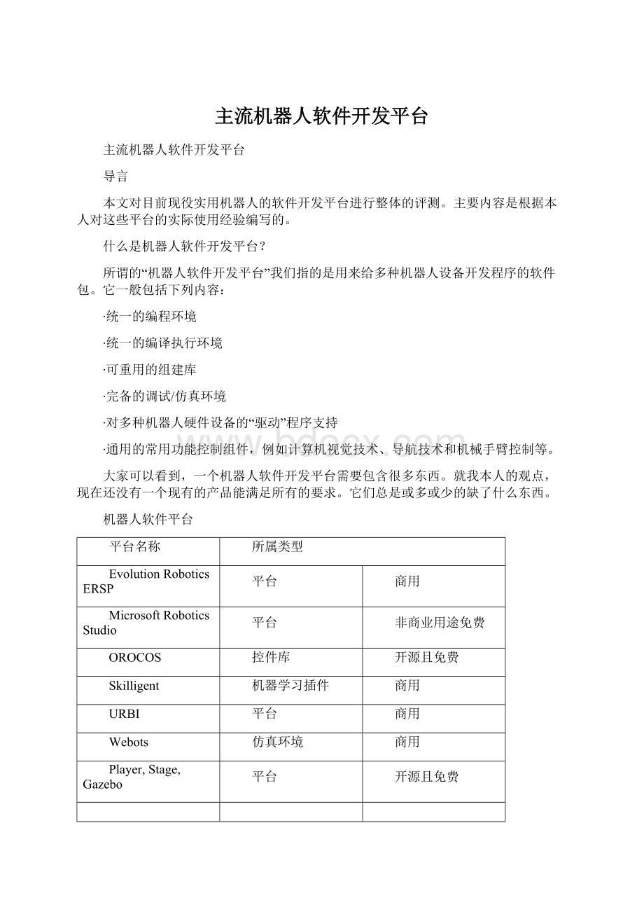 主流机器人软件开发平台.docx_第1页