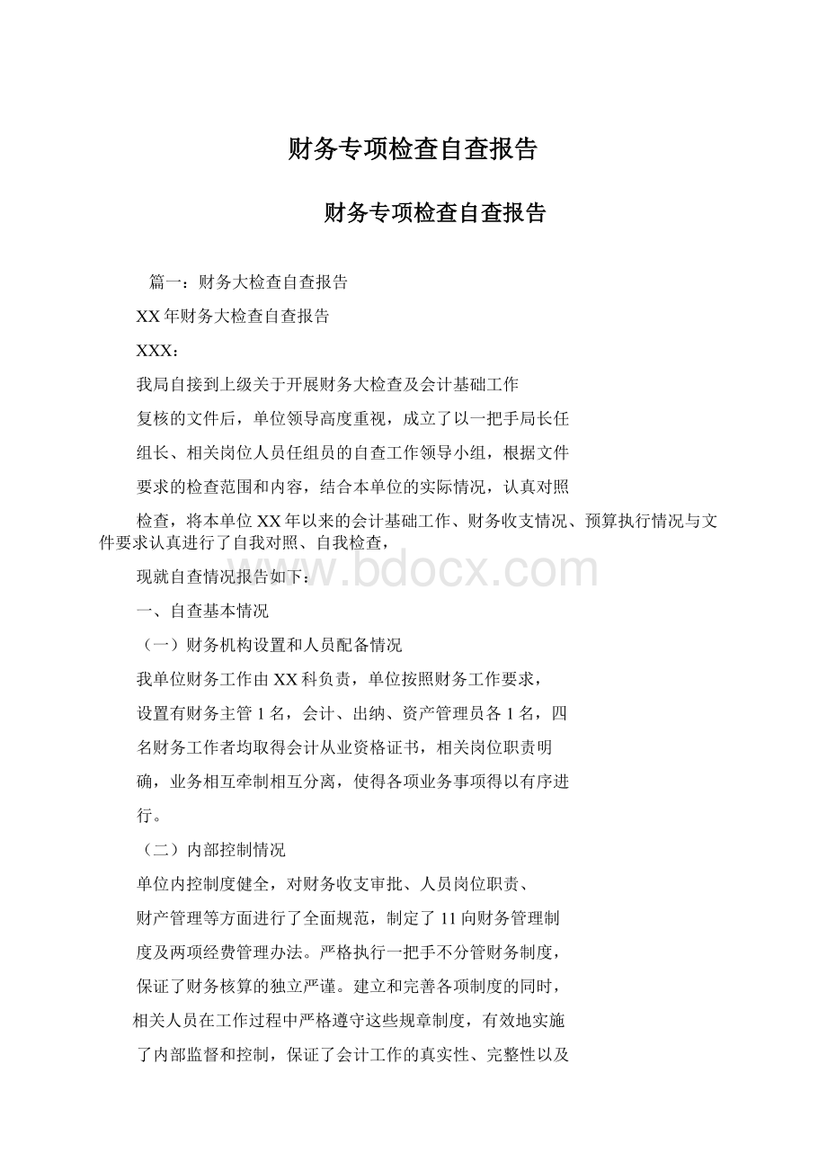 财务专项检查自查报告Word文档下载推荐.docx_第1页