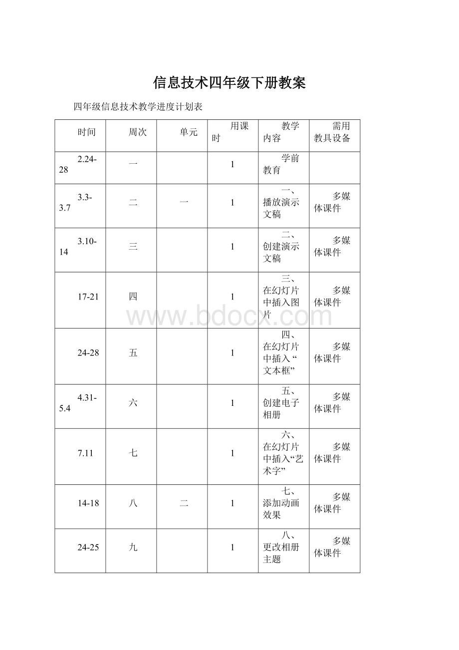 信息技术四年级下册教案Word文件下载.docx