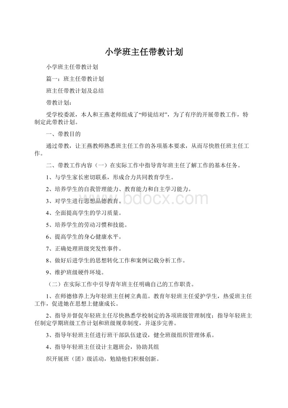 小学班主任带教计划Word文件下载.docx