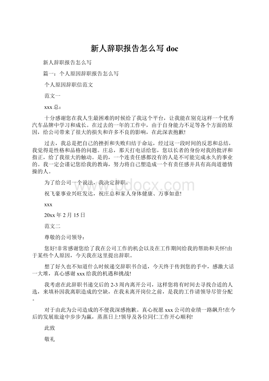 新人辞职报告怎么写doc文档格式.docx_第1页